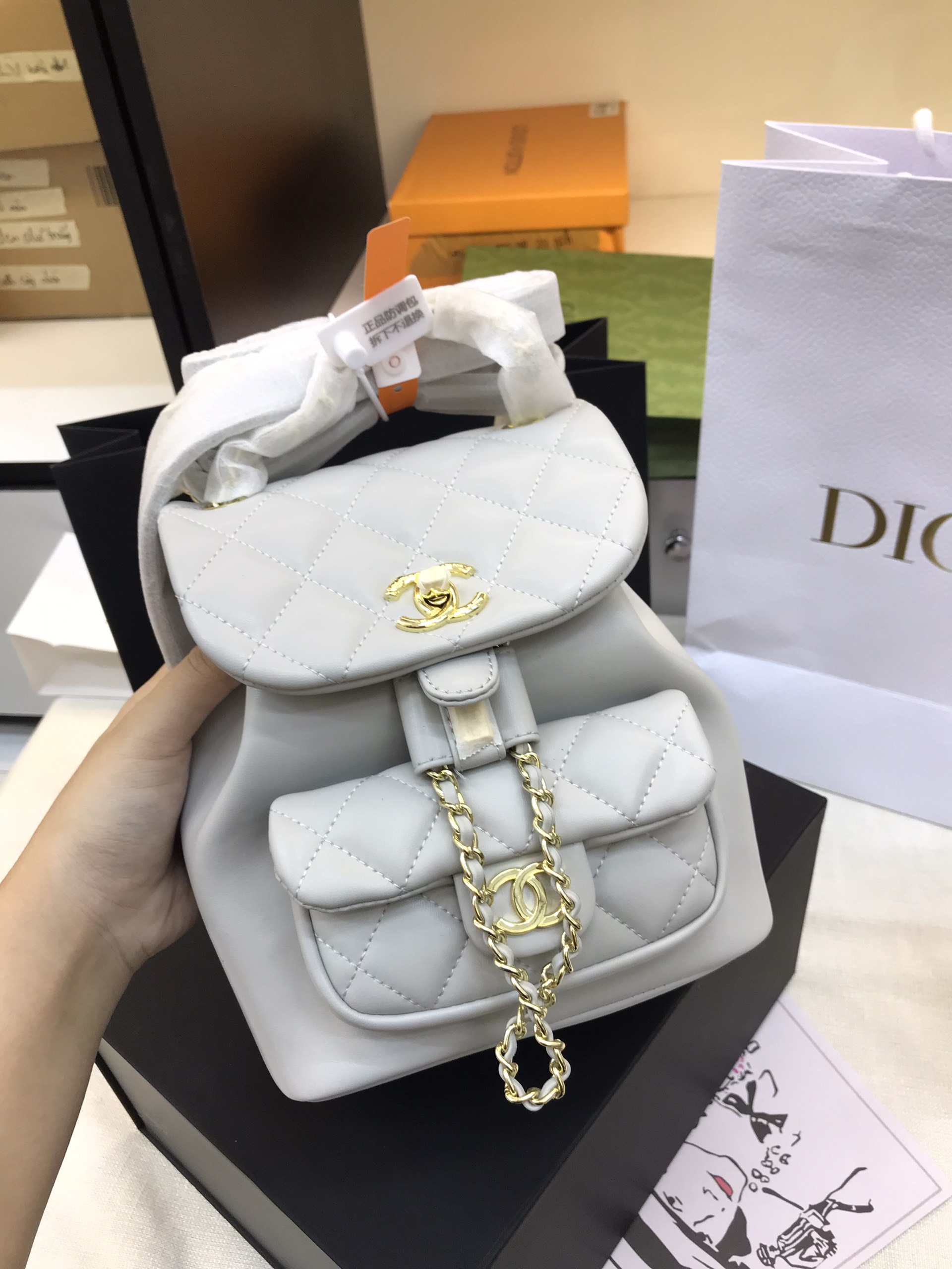Balo Chanel Duma Super Màu Xám Size 18cm